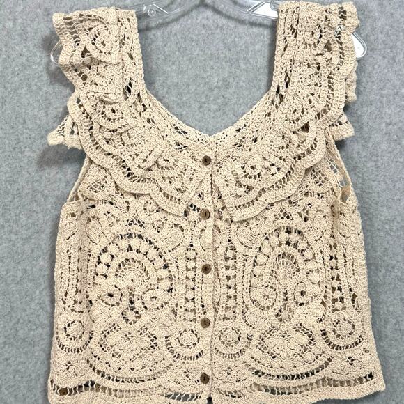 Crocheted Sleeveless Top Size S Cottagecore Beachy Bohemian Coconut Girl Retro - Picture 2 of 16